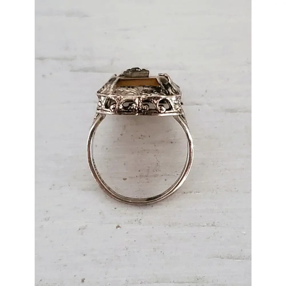 Vintage Art Deco Mother of Pearl Sterling Silver Pinky Ring